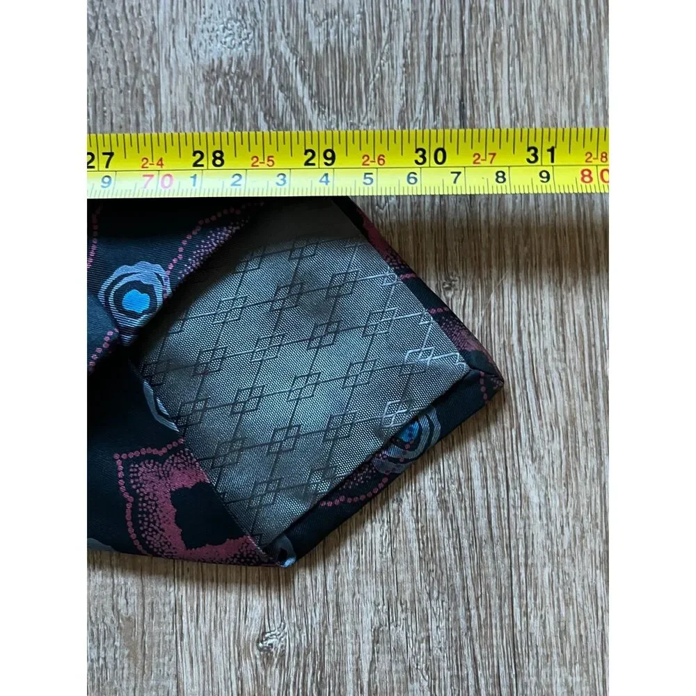 Vintage Pierre BALMAIN Paris Black Pink 100% Silk Pattern Neck Tie